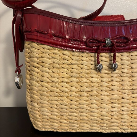 Brighton Straw Wicker Red Faux Croc Embossed Leather...